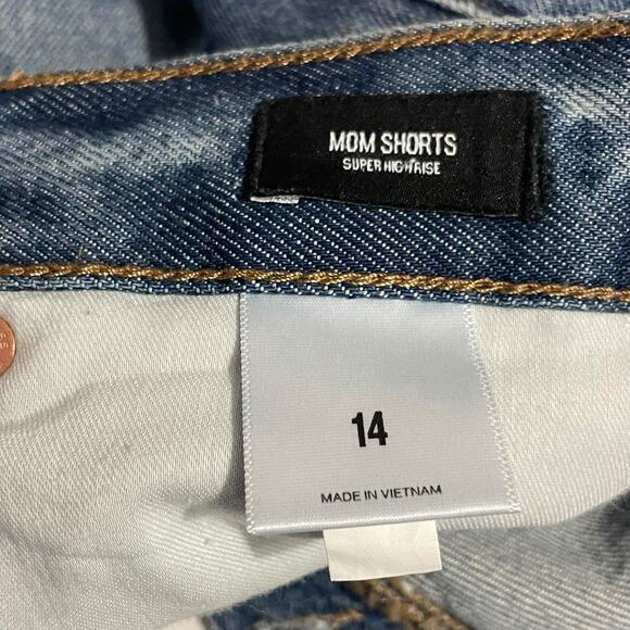Express Womens Shorts Size 14 Blue Mom Shorts Button Fly Super High Rise Denim - Picture 6 of 13